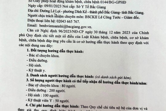 BẢN CÔNG BỐ Cơ sở khám bệnh, chữa bệnh  đáp ứng yêu cầu là cơ sở hướng dẫn thực hành