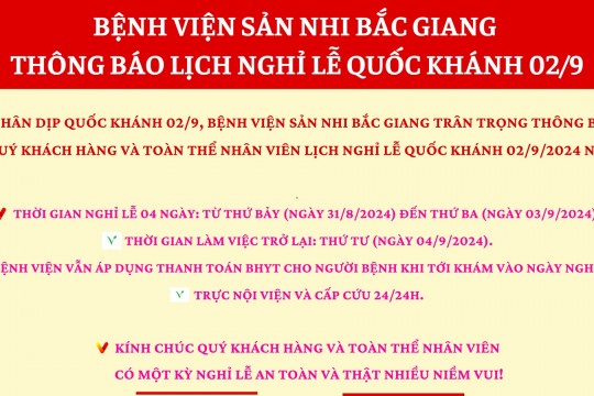 THÔNG BÁO LỊCH NGHỈ LỄ QUỐC KHÁNH 02/9