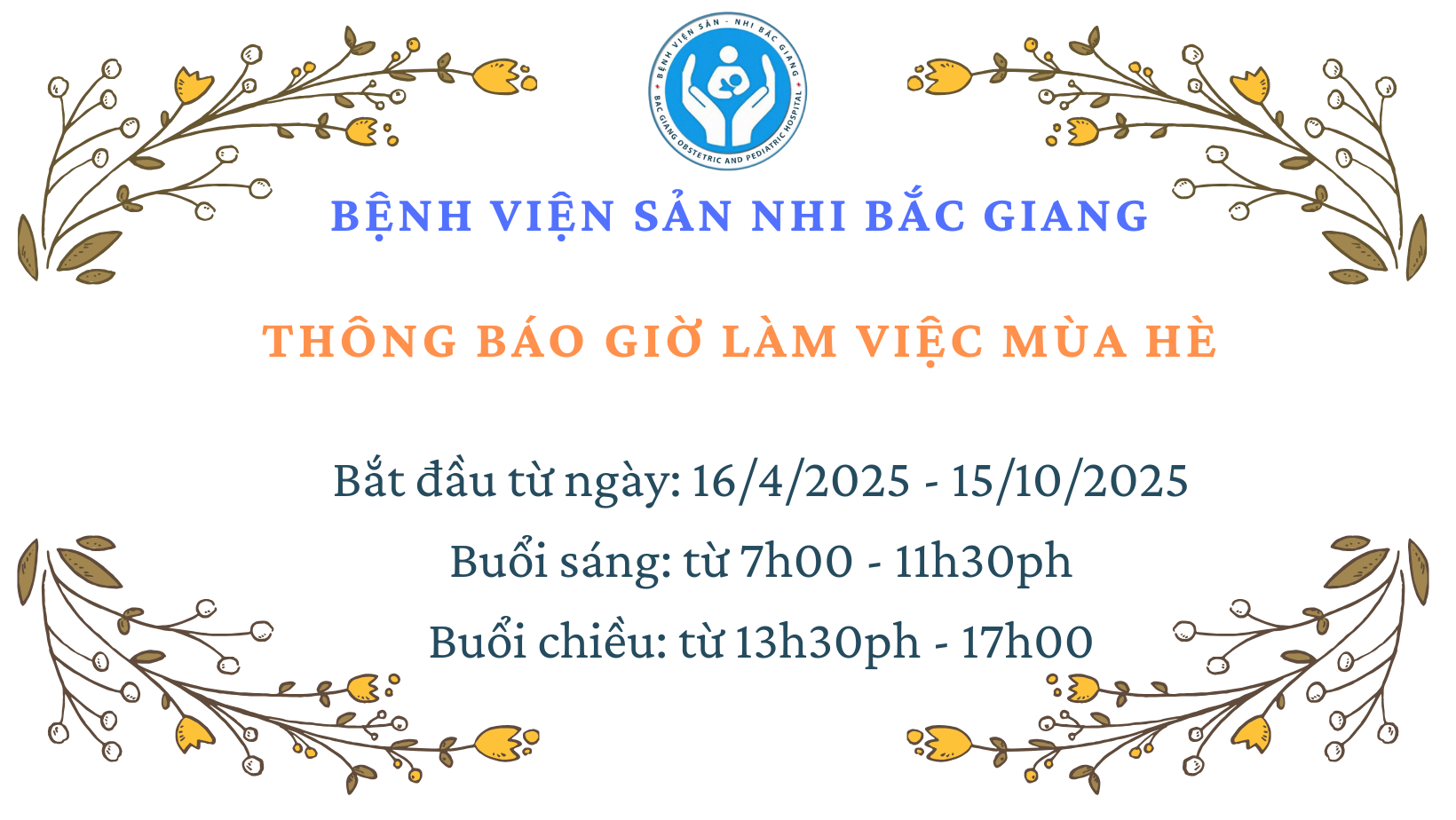 THÔNG BÁO GIỜ LÀM VIỆC MÙA HÈ 2025