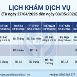 LỊCH KHÁM BÁC SĨ DỊCH VỤ (Từ ngày 27/04/2026 đến ngày 03/05/2026)