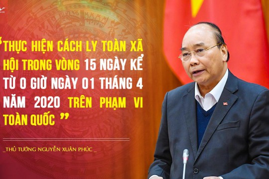 Thủ tướng chỉ thị: Cách ly toàn xã hội trong 15 ngày kể từ 0h ngày 01/4/2020