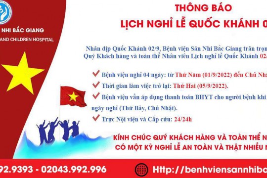 THÔNG BÁO LỊCH NGHỈ LỄ QUỐC KHÁNH 02/9