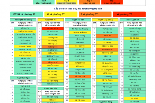 Cập nhật ngày 07/11: Cấp độ dịch COVID-19 trên địa bàn tỉnh Bắc Giang