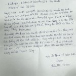 Bức thư tay cảm ơn của bệnh nhân