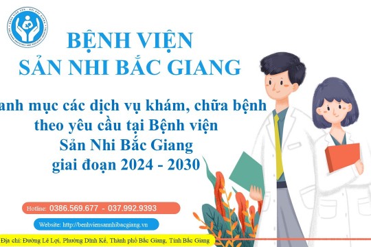 Danh mục các Dịch vụ khám, chữa bệnh theo yêu cầu tại Bệnh viện Sản Nhi Bắc Giang giai đoạn 2024 - 2030