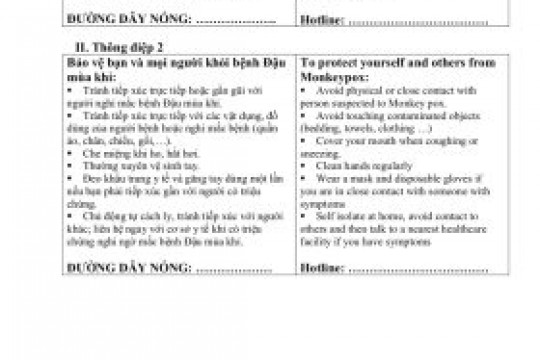 THÔNG ĐIỆP PHÒNG CHỐNG BỆNH ĐẬU MÙA KHỈ