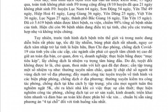 Thông cáo báo chí về kết quả công tác phòng, chống dịch Covid-19 trên địa bàn tỉnh Bắc Giang