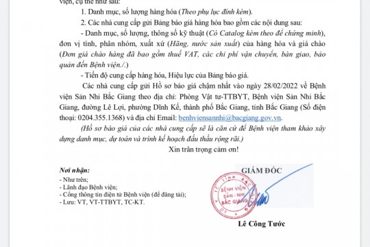 Đề nghị báo giá Test nhanh kháng nguyên vi-rút SARS-CoV-2