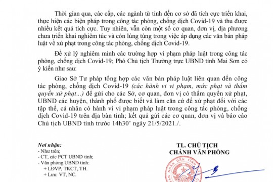 Xử lý nghiêm minh các trường hợp vi phạm pháp luật trong công tác phòng, chống dịch bệnh Covid-19