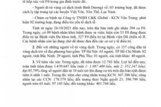 Thông cáo báo chí về tình hình dịch COVID-19 trên địa bàn tỉnh Bắc Giang (Cập nhật đến ngày 08/11/2021)