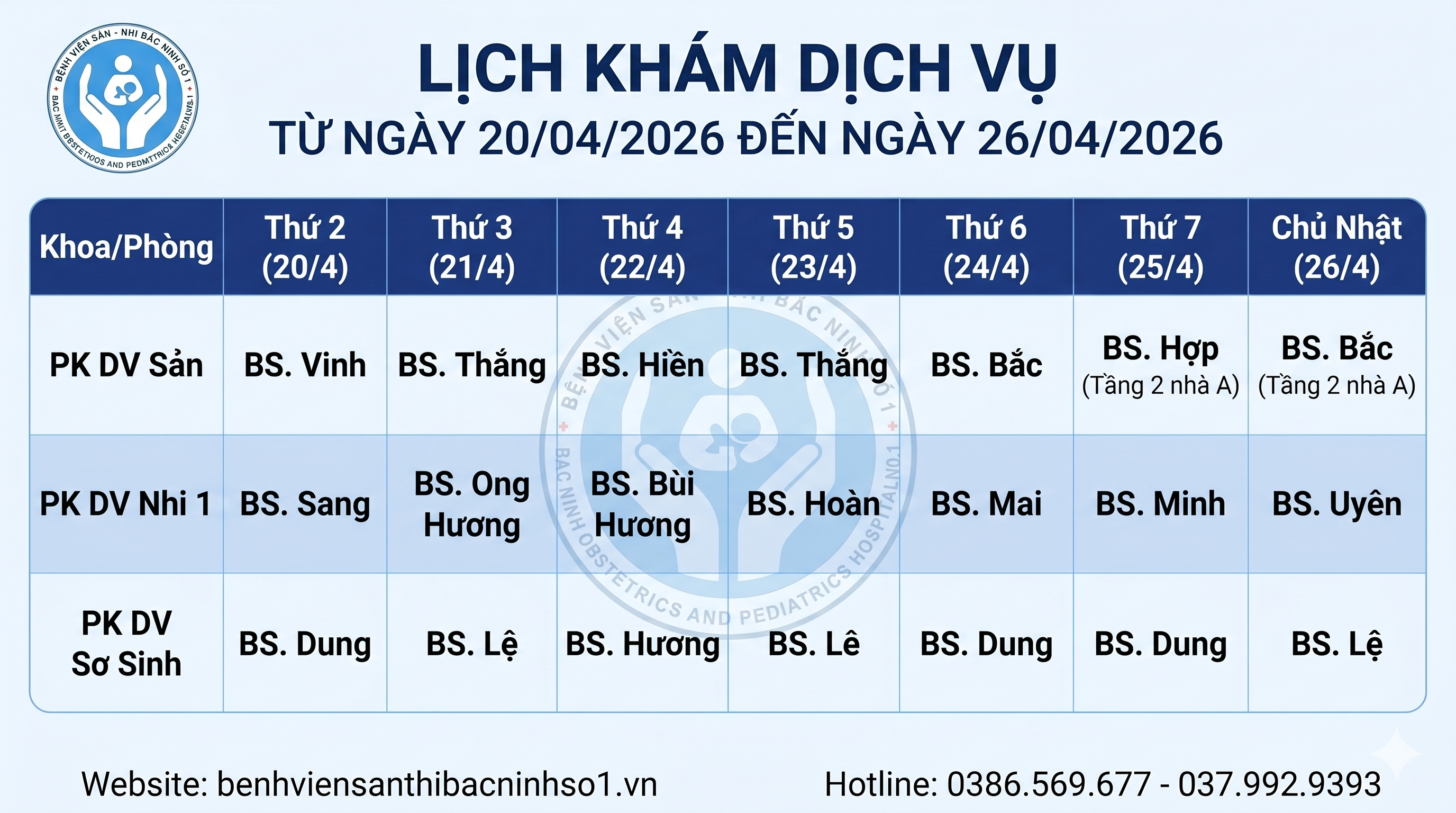 Lịch khám dịch vụ