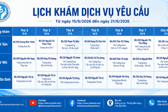 Lịch khám dịch vụ từ ngày 15/6 - 21/6
