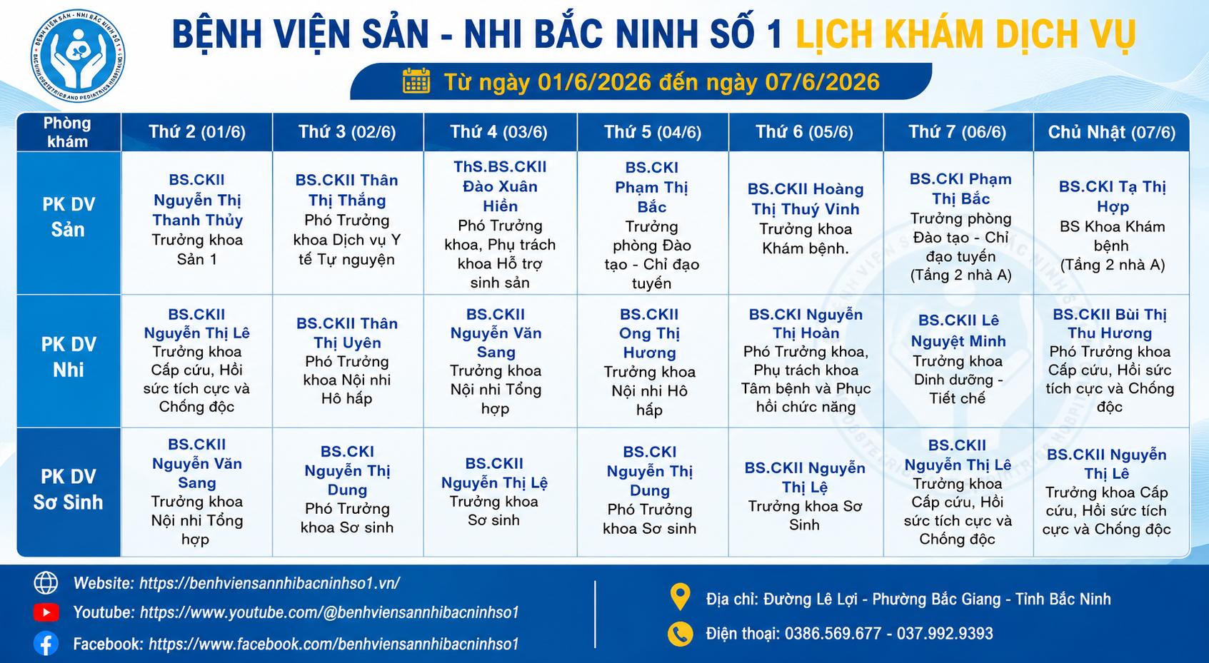Lịch khám dịch vụ 1.6-1