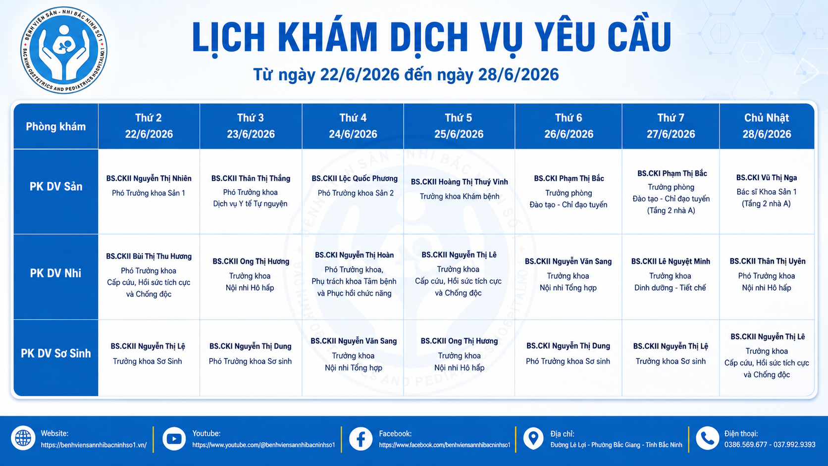 Lịch khám dịch vụ
